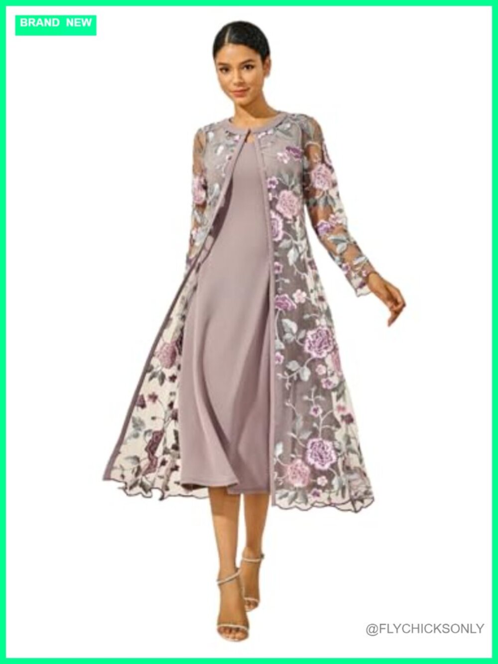 Two Piece Maxi Dress Set Lace Ruffle Cardigan Formal Wedding Guest
